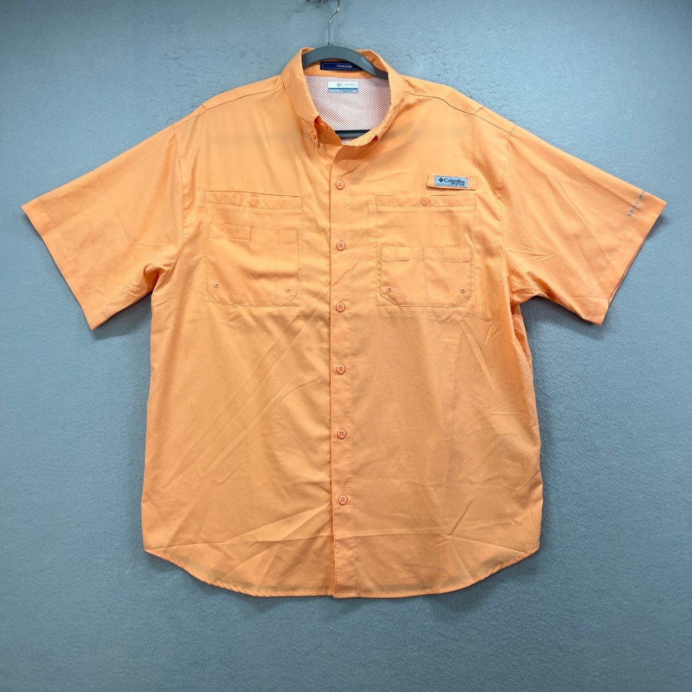 Columbia PFG Tamiami Shirt Mens L Orange Short Sleeve‎ Fishing Angler Guide